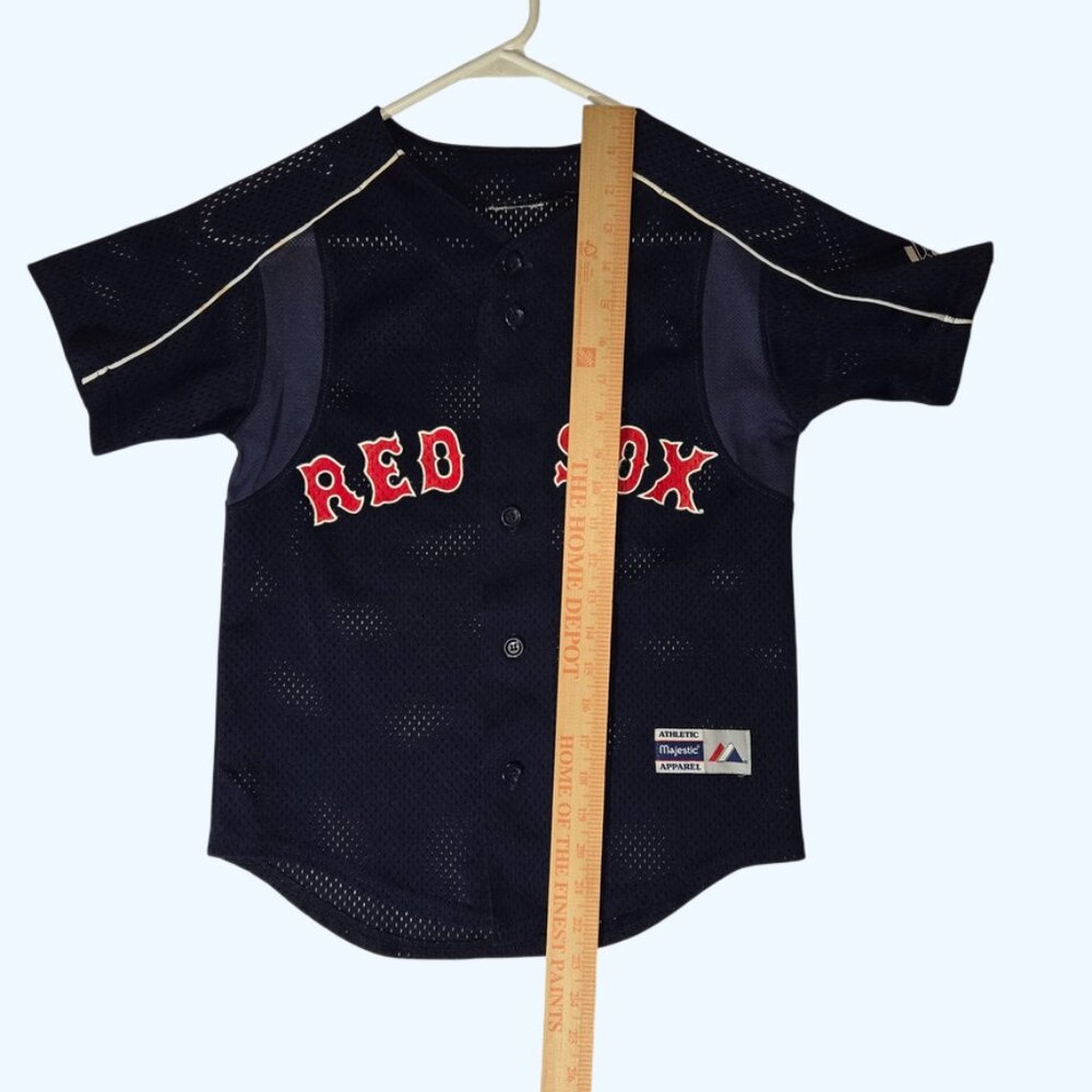 Majestic Boston Red Sox Youth Baseball Jersey Navy Blue Mesh Button Front READ - Picture 6 of 7